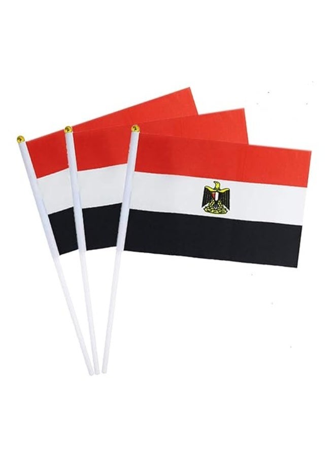 علم مصر الوطني حجم A5 يدوي مع عصا – قماش بالألوان الأحمر والأبيض والأسود – عبوة 5 قطع - Image 1